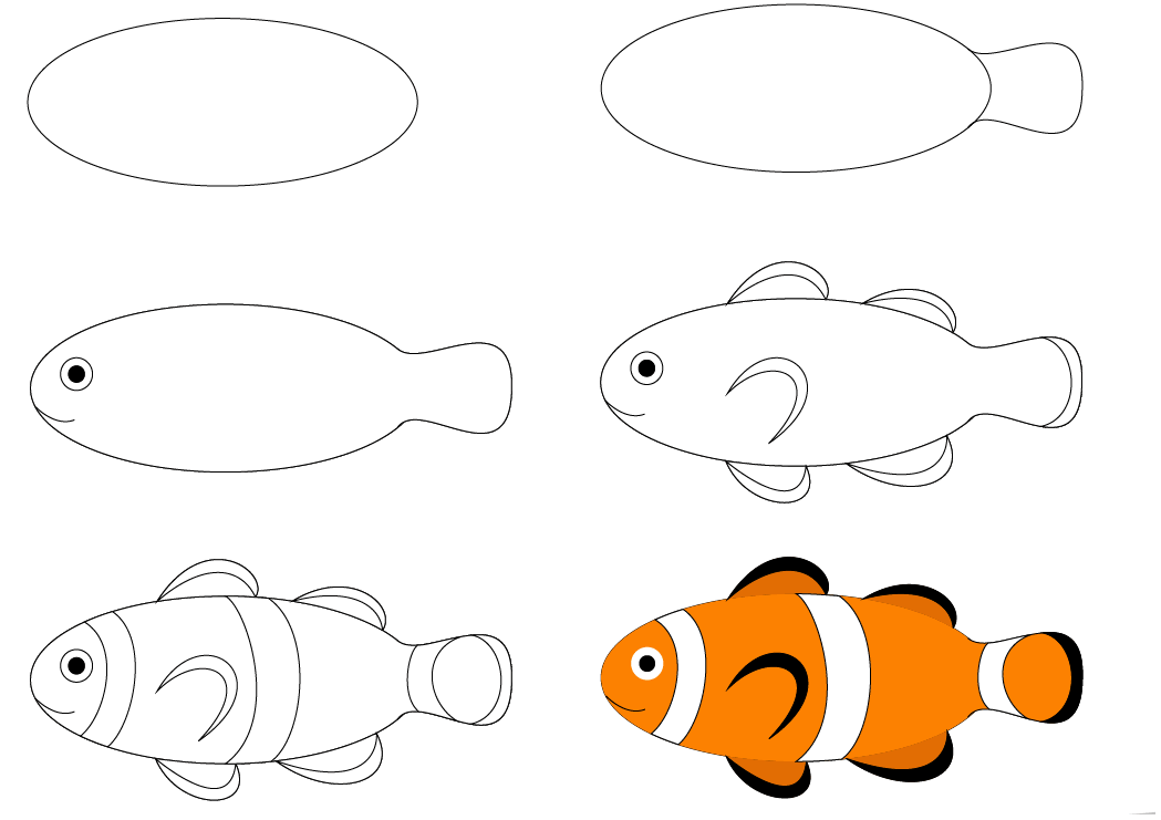 Рыбы рисунок 3 класс. Рыбка клоун рисунок для детей. Рисование рыбки поэтапно для детей. Рыба клоун рисунок карандашом. Рыба клоун рисунок для детей карандашом.