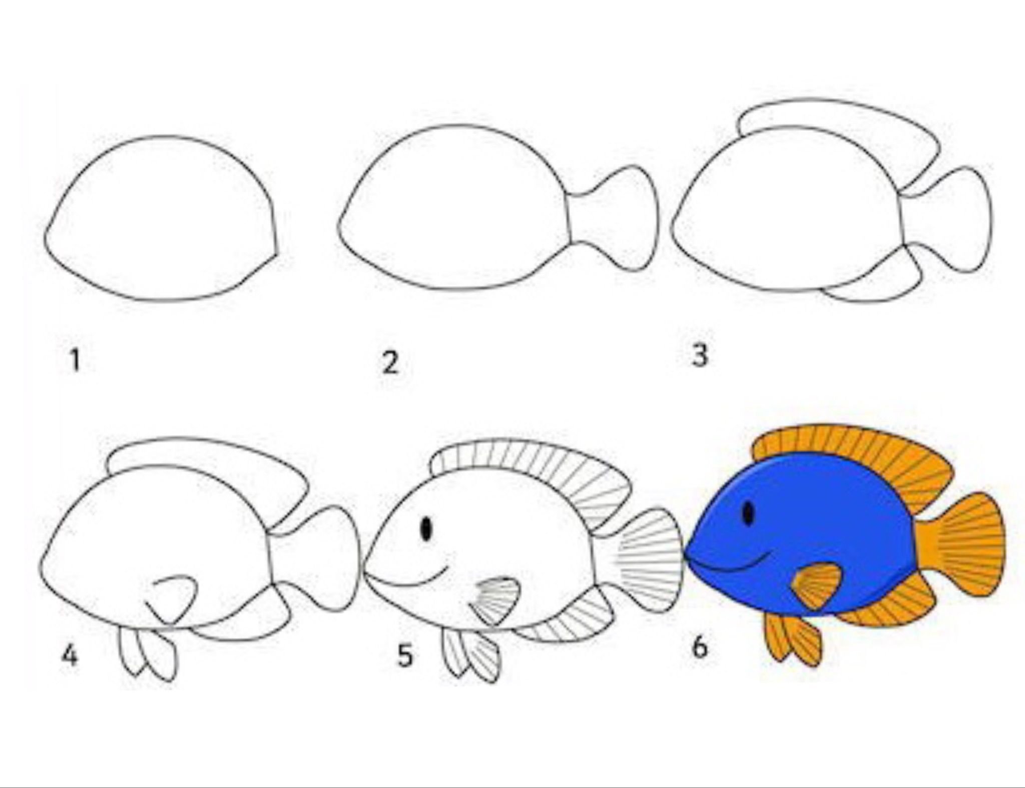 Схема рисования рыбы для детей