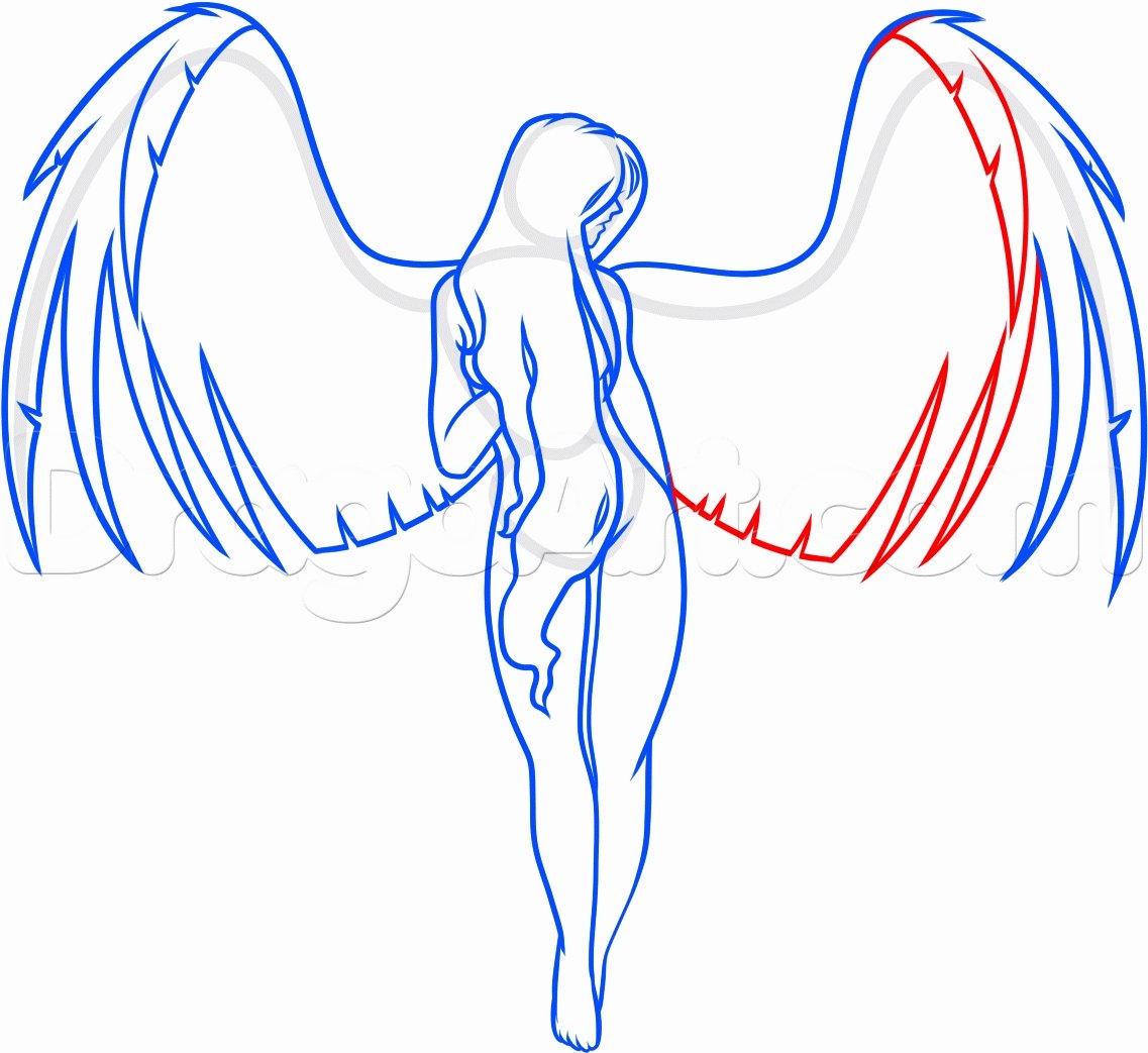 Поэтапное рисование людей для начинающих с крыльями