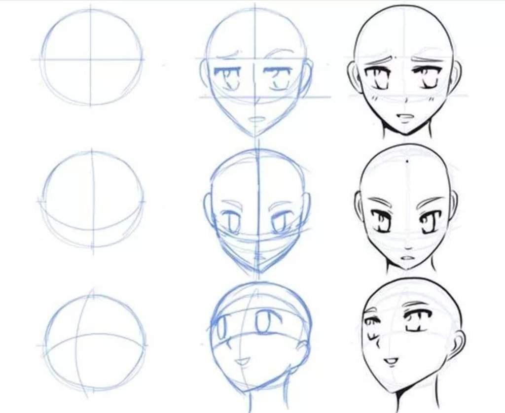 Поэтапное рисование лица аниме