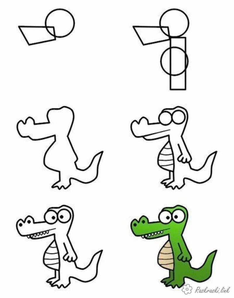 Поэтапное рисование крокодила для детей