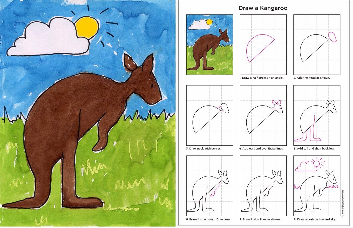 Пошаговое рисование кенгуру для детей