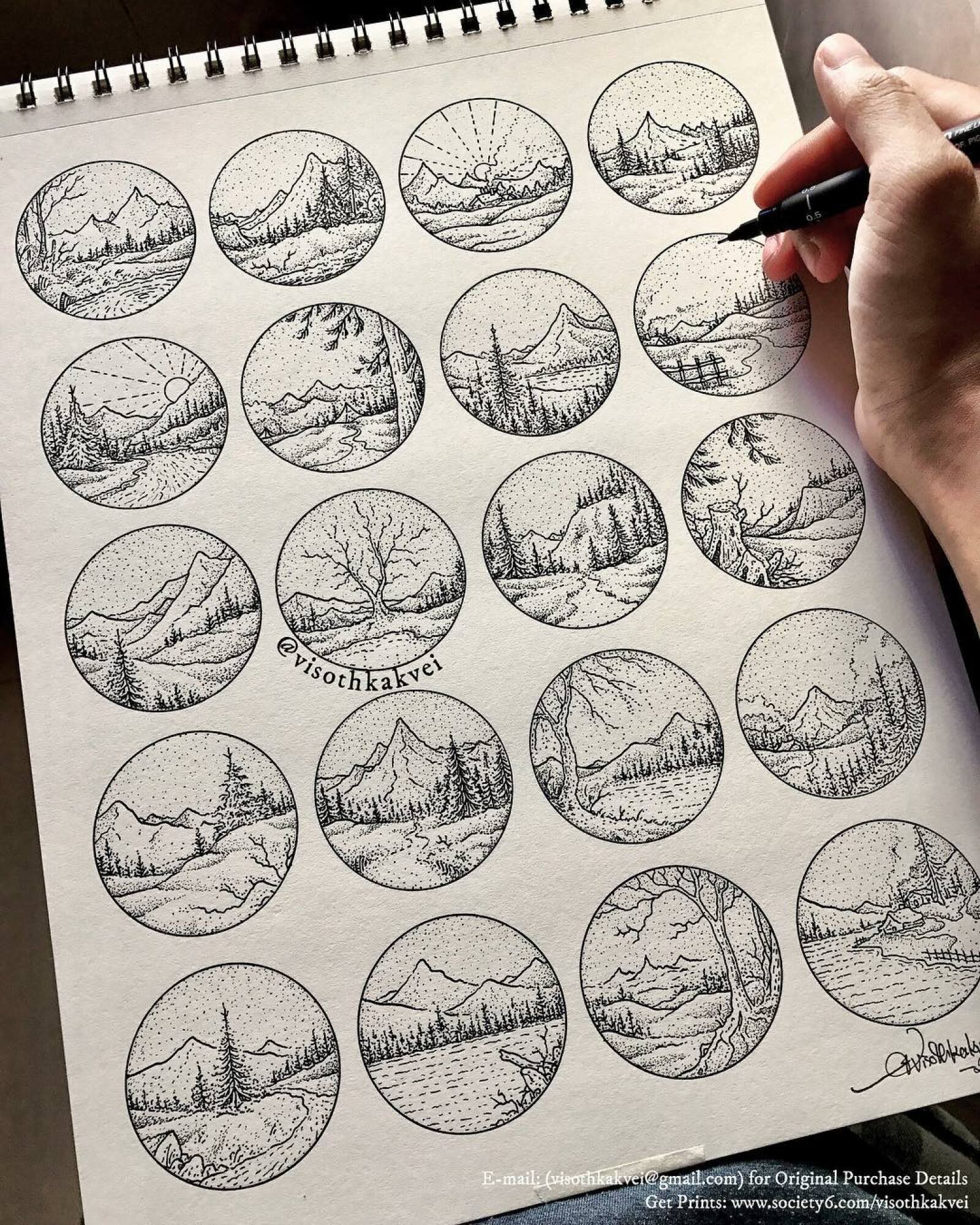 Рисунки в круге для скетчбука карандашом