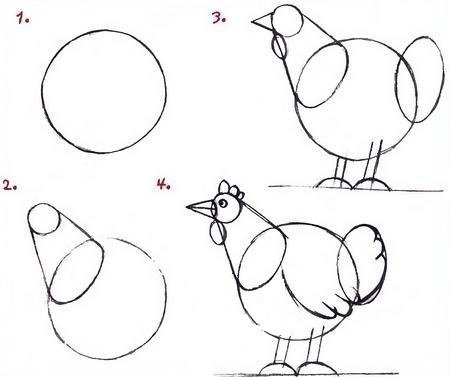 Поэтапный рисунок петуха