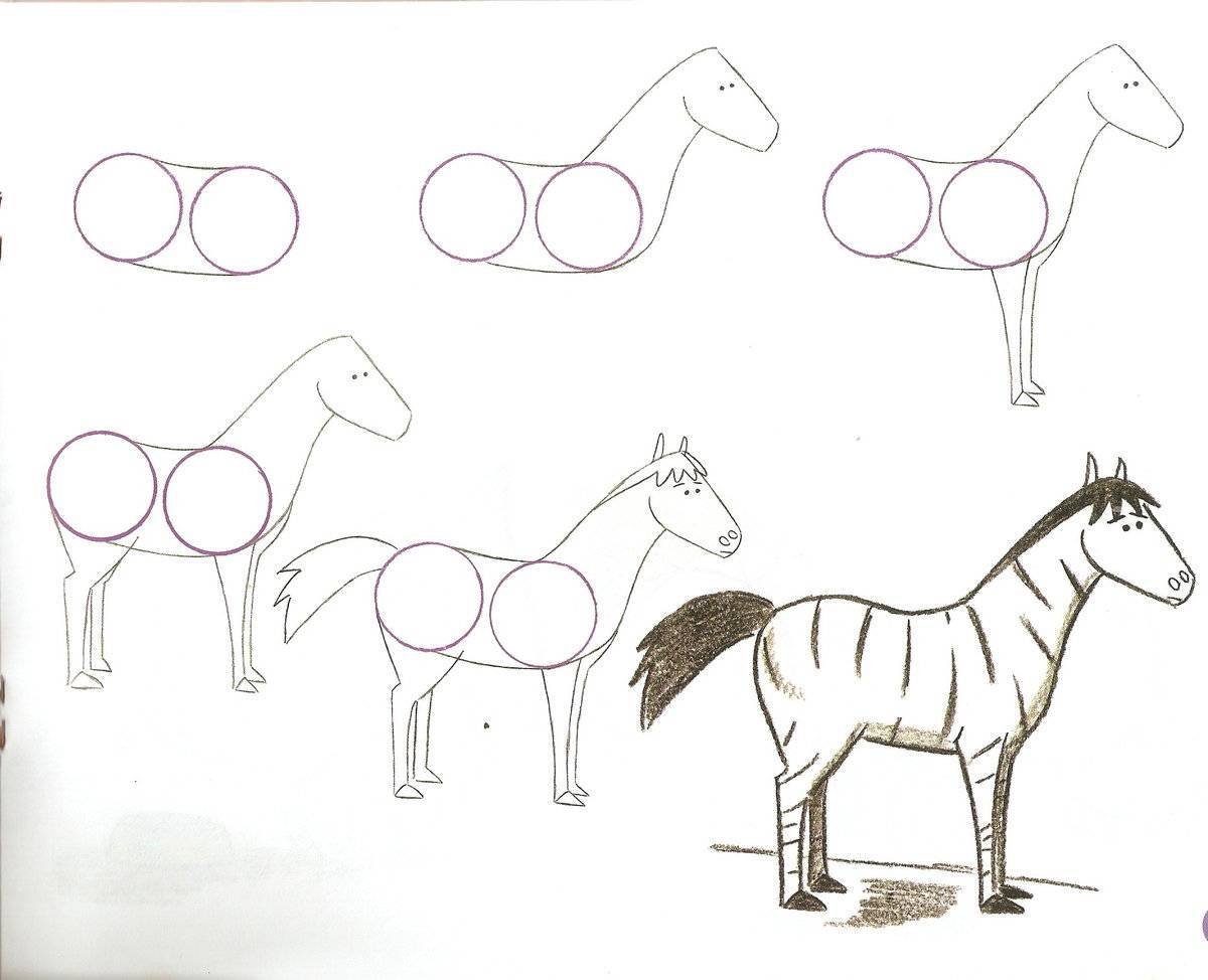 Поэтапное рисование лошади для детей