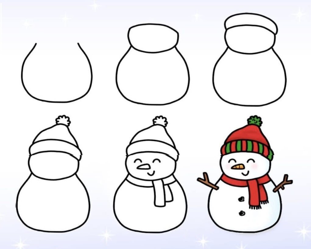 Поэтапное рисование снеговика для детей