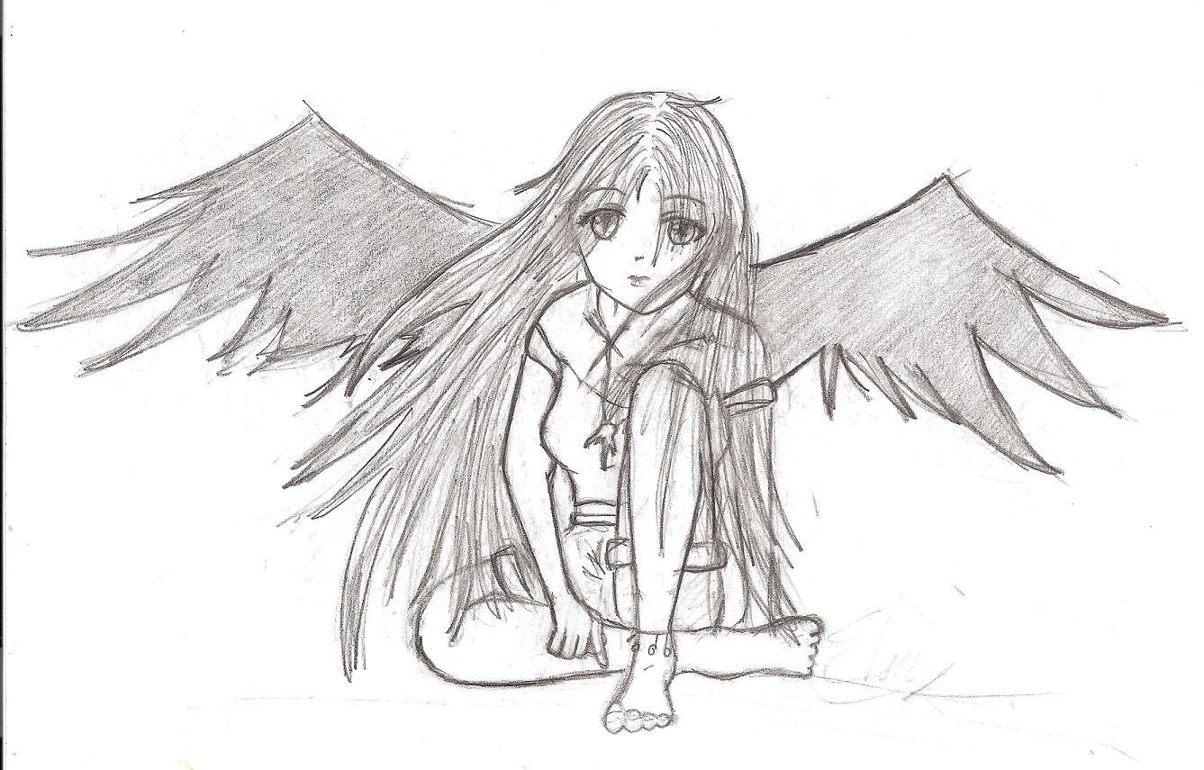 Рисунки карандашом аниме с крыльями