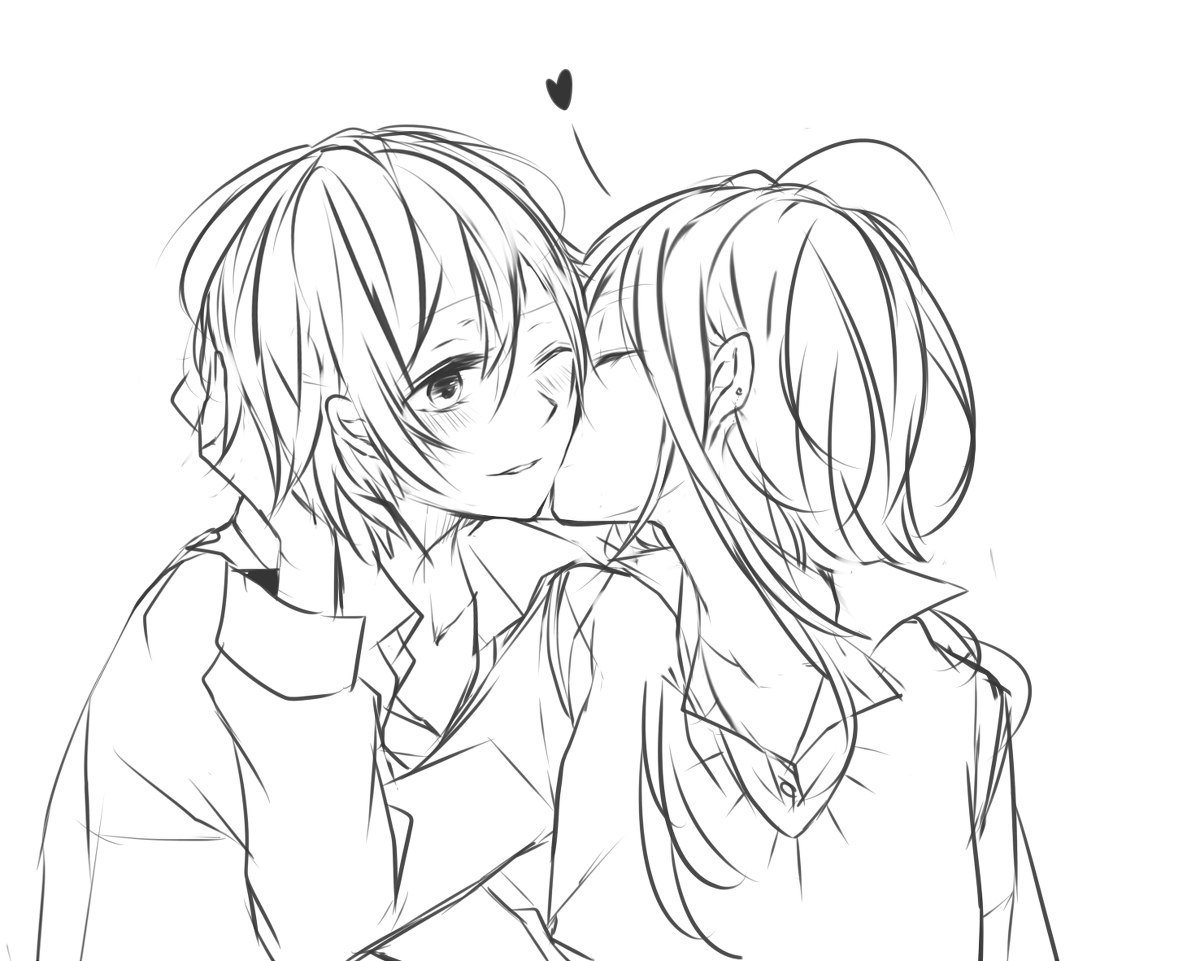 Рисунки парень целует девушку аниме