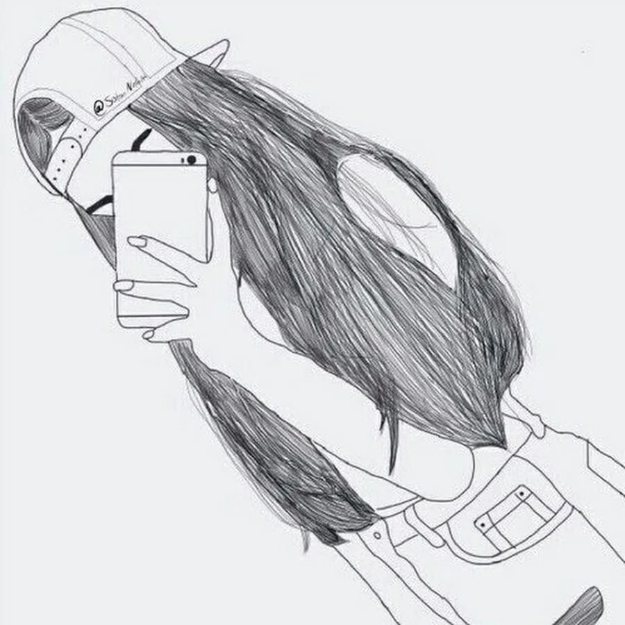 Рисунки для срисовки девочки с телефоном