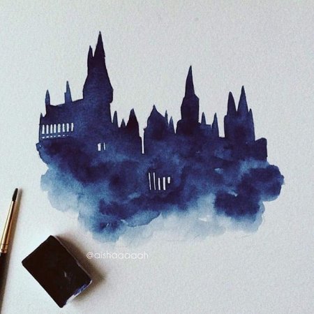 Гарри Поттер Хогвартс арт акварель