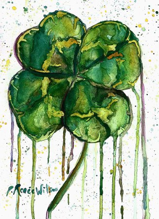 Клевер четырехлистный акварель