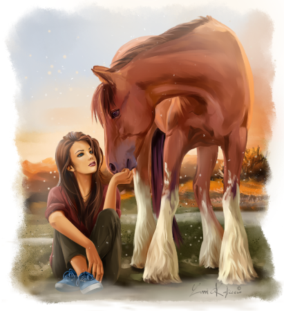 Девочка на лошади арт