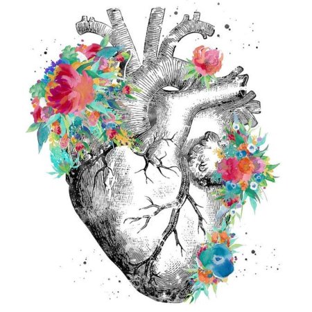 Человеческое сердце с цветами