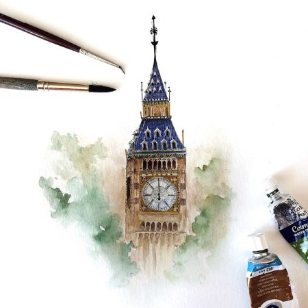 Биг-Бен Лондон акварель