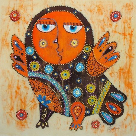 Наивная живопись птица Сирин