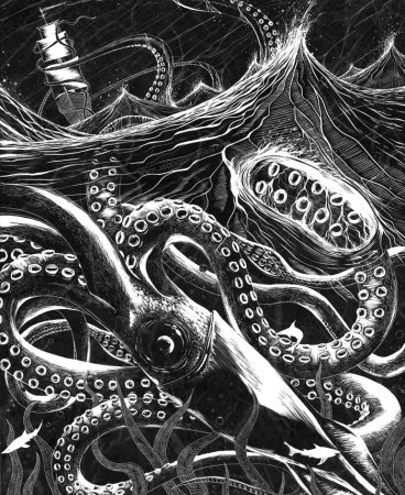 Кракен гравюра корабль