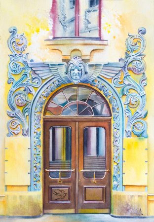 Дверь акварелью