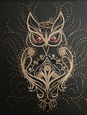 Сова из джута филигрань