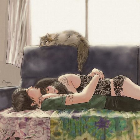 Аниме лежат в обнимку