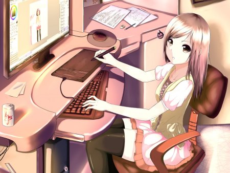 Аниме девушка с компьютером