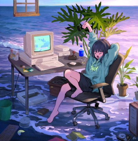 Аниме девушка за компьютером