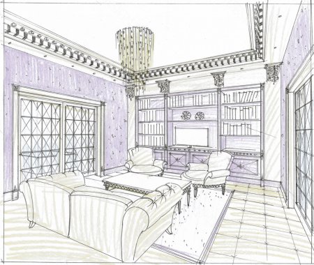Эскиз комнаты в стиле арт деко