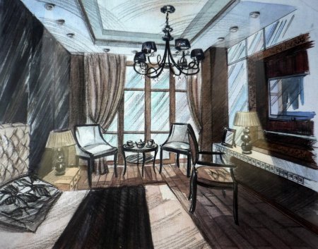 Скетч интерьера в стиле ар деко