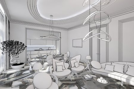 Эскиз комнаты в стиле арт деко