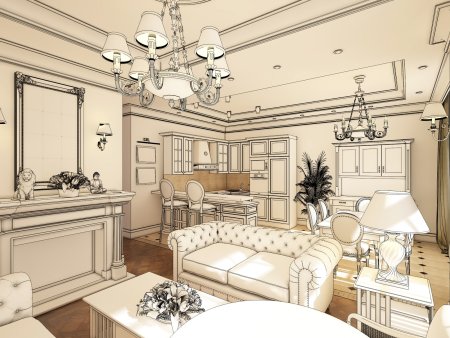 Классический интерьер карандашом