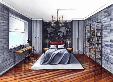 Интерьер спальни скетч