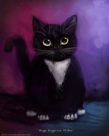 Черно белая кошка арт