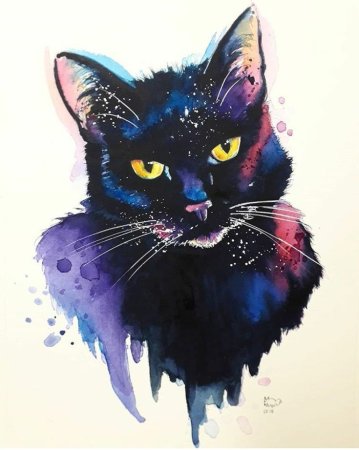 Кошка акварелью