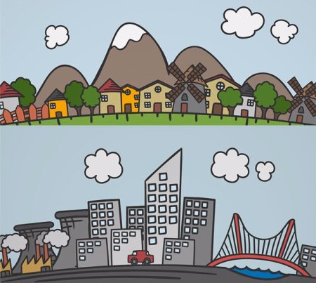 Город и деревня векторный