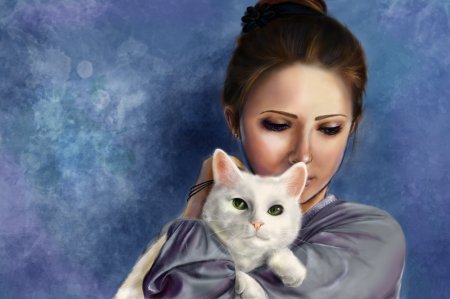 Девушка с кошкой арт