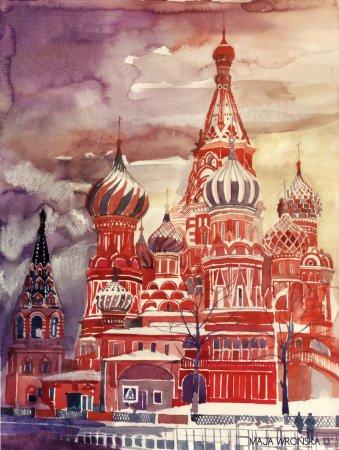 Храм Василия Блаженного Москва акварель