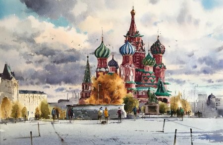 Покровский собор Москва акварель