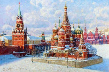 Картина храма Василия Блаженного в Москве на красной площади
