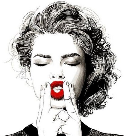 Девушка с красными губами рисунок