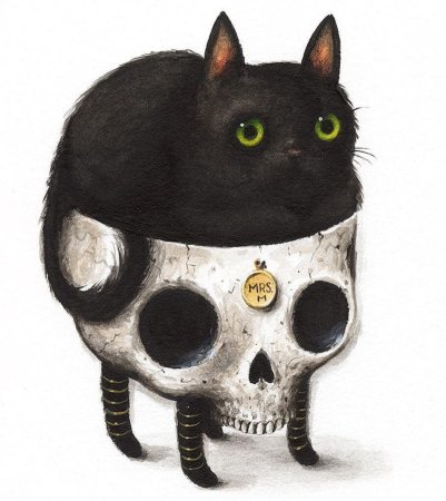 Череп кошки тату