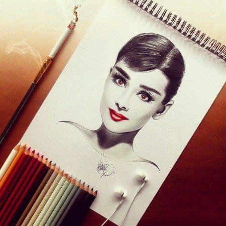 Одри Хепберн портрет карандашом