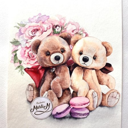 Мишка акварель