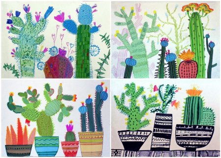 Кактусы рисование в детском саду