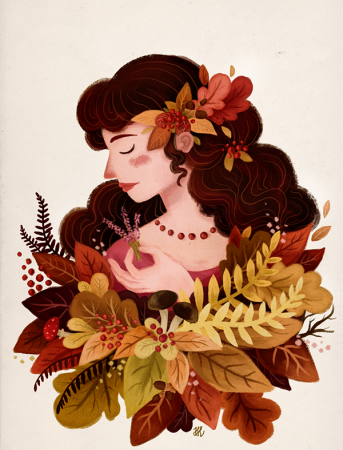 Девушка осень иллюстрация