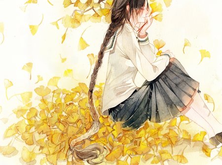 Девочка в листве арт