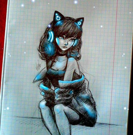 Девушка с кошкой рисунок