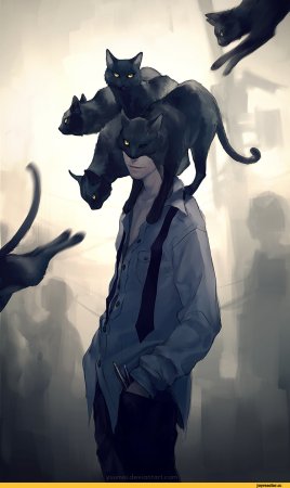 Парень с кошкой арт