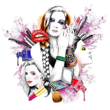 Нарисованная девушка с косметикой