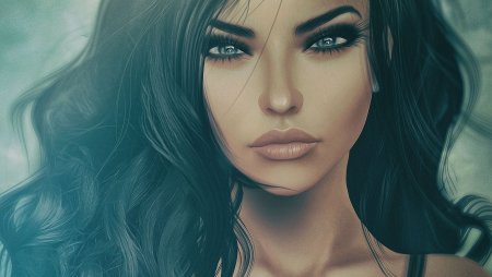 Мультяшная брюнетка с зелеными глазами