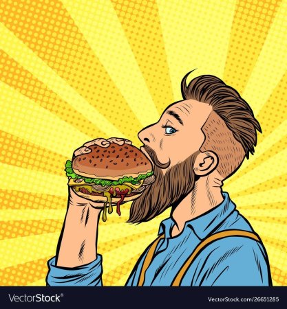 Человек с бургером иллюстрация