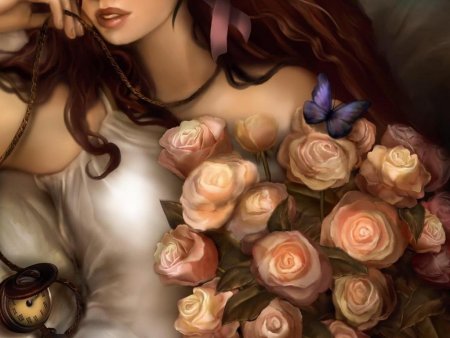 Девушка с цветами арт